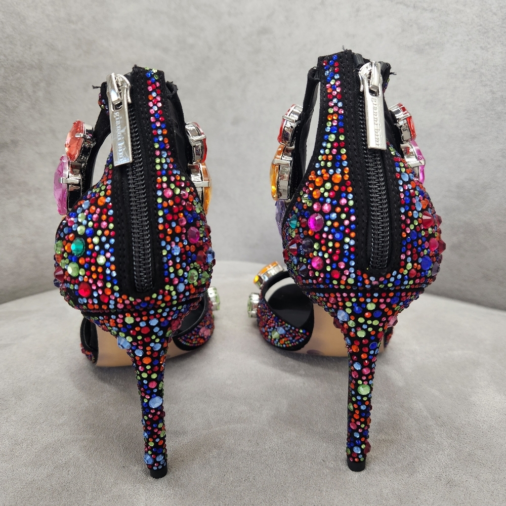 Gianni Bini Dress Sandals 7 Black Suede Oaklynn Chunky Jewel Ankle Cuff New $160 - Picture 12 of 17